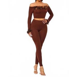 NEW SHE wild kisses legging set in brown